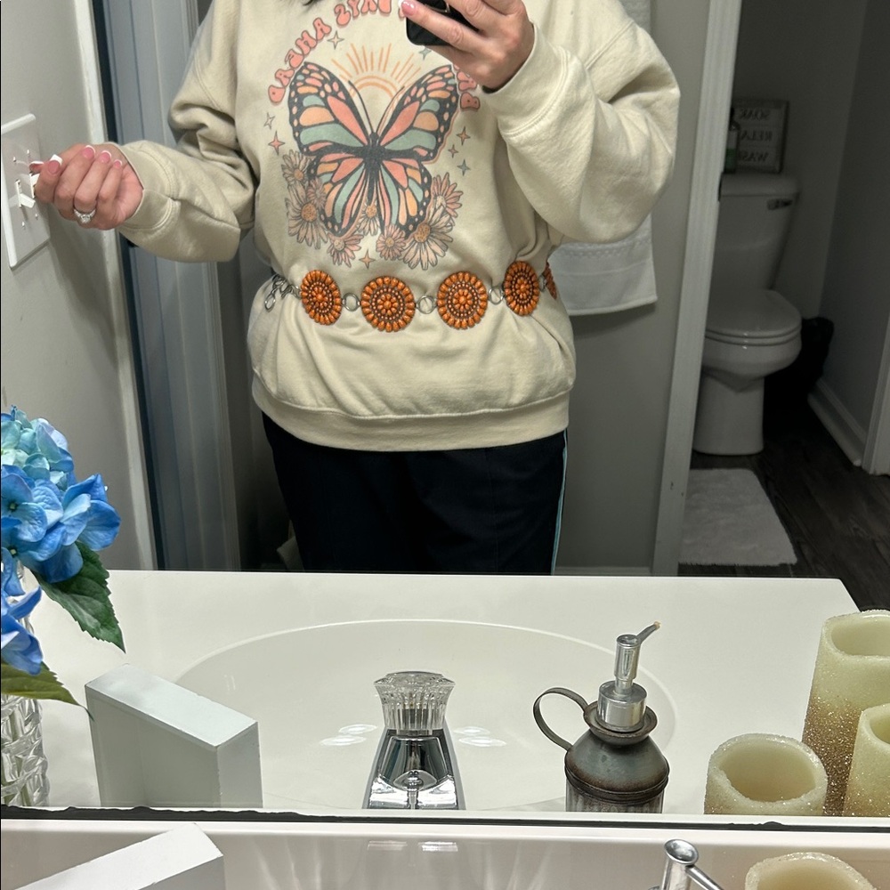 Handcrafted Orange Floral Disk Statement Belt - image 3